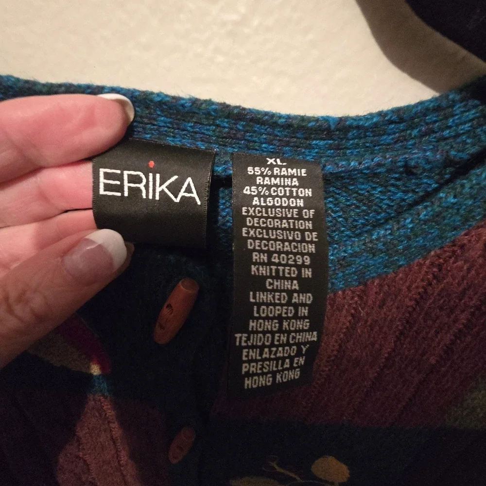 Vintage 90s Y2K Erika Embroidered Floral Cardigan Sweater Womens XL Toggles Boho - Picture 5 of 12